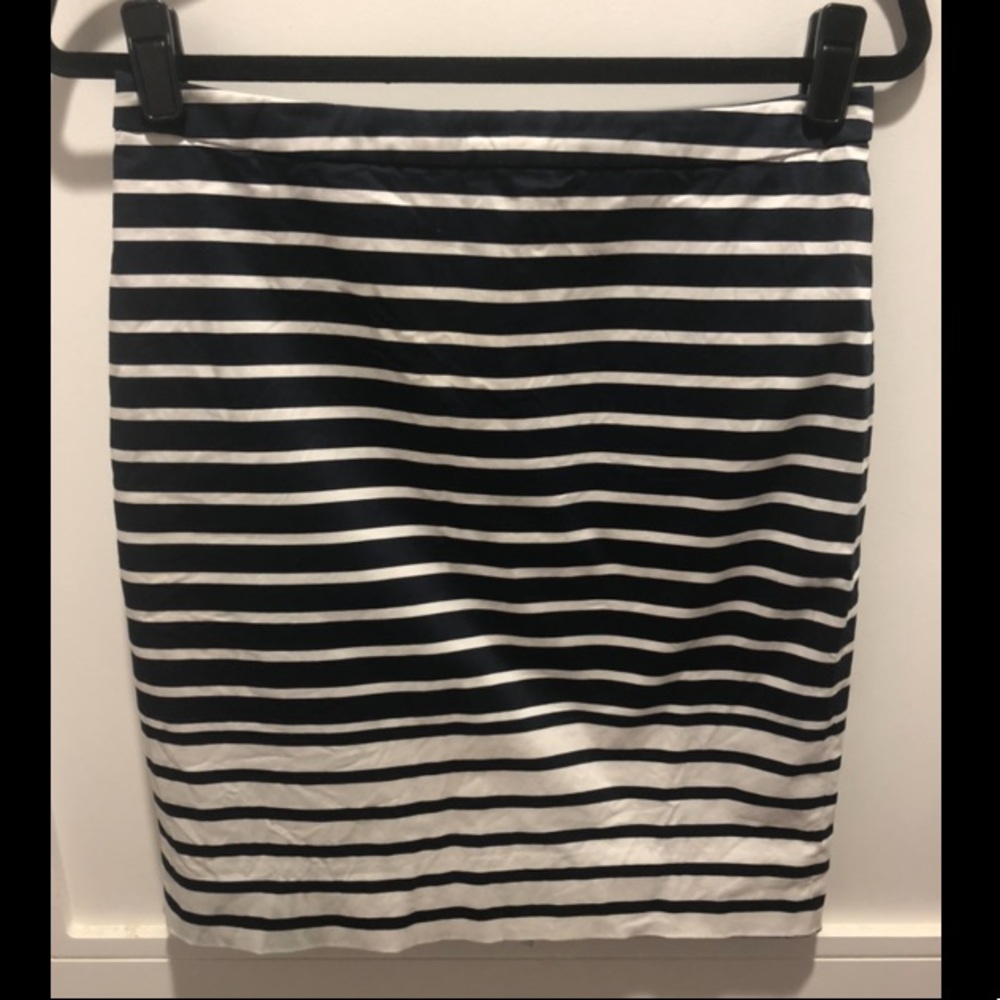 J. Crew Navy and White Striped Pencil Skirt